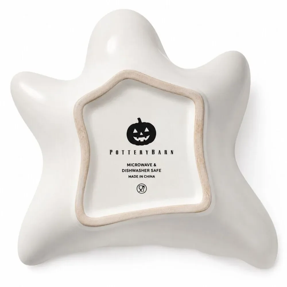 Pottery Barn Ghost Stoneware Appetizer Candy Trinket Dish Halloween NWT White